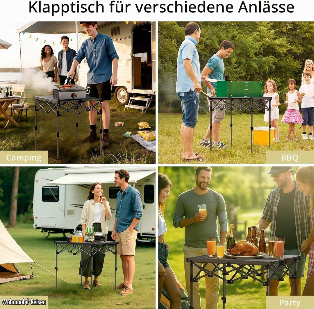 Anbte Campingtisch Klapptisch 67x58cm(LxB) Aluminium Aufrollbare Tischplatte mit 2 Höhen 44/70cm X-F