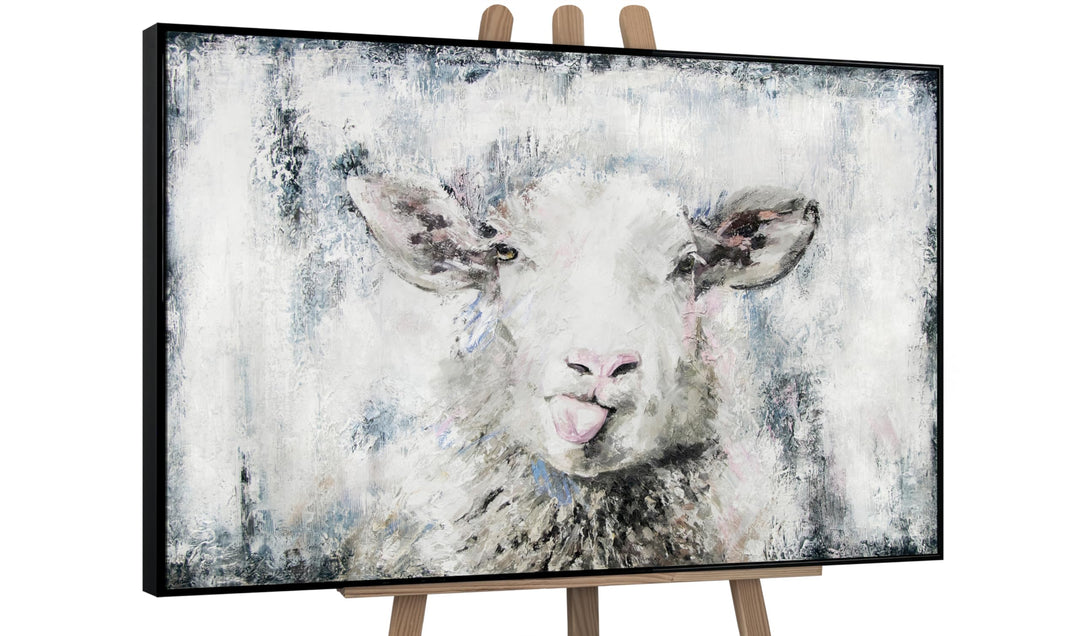 YS-Art XXL Abstrakt Acryl Gemälde auf Leinwand glückliches Schaf handgemalt Wandbilder Wohnzimmer Mo