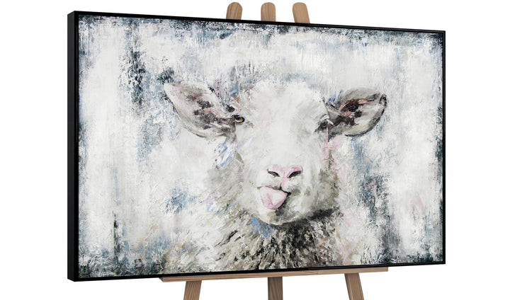 YS-Art XXL Abstrakt Acryl Gemälde auf Leinwand glückliches Schaf handgemalt Wandbilder Wohnzimmer Mo