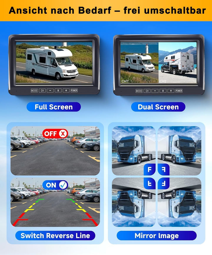 Rückfahrkamera-Set mit 7"-LCD-1080P Monitor &amp; 170° Weitwinkel- Rückfahrkamera, IP69 wasserdicht, Nac