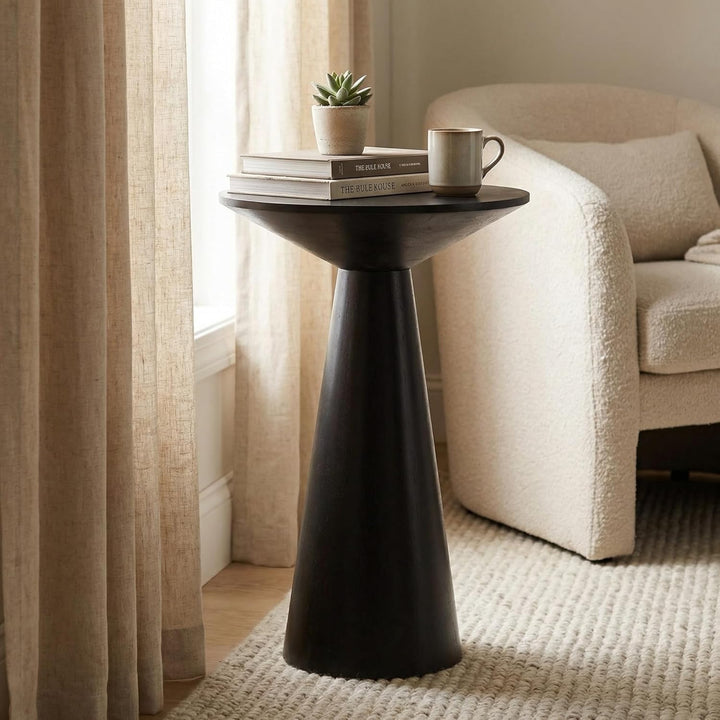Beistelltisch Rund, Beistelltisch Holz Schwarz, Couchtisch Klein Rund für Wohnzimmer, Runder Beistel