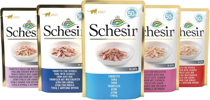 Schesir Cat Jelly Thunfisch mit Goldbrasse, Katzenfutter nass, 30 Beutel x 50 g Thunfisch mit Goldbr