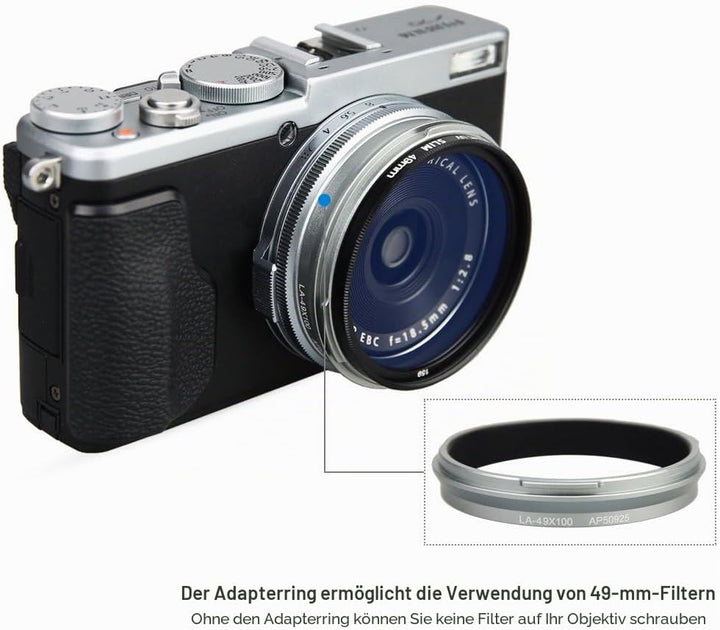 JJC Objektivadapter und Gegenlichtblende für Fujifilm FinePix X100VI, X100V, X100F, X100S, X100T, X1