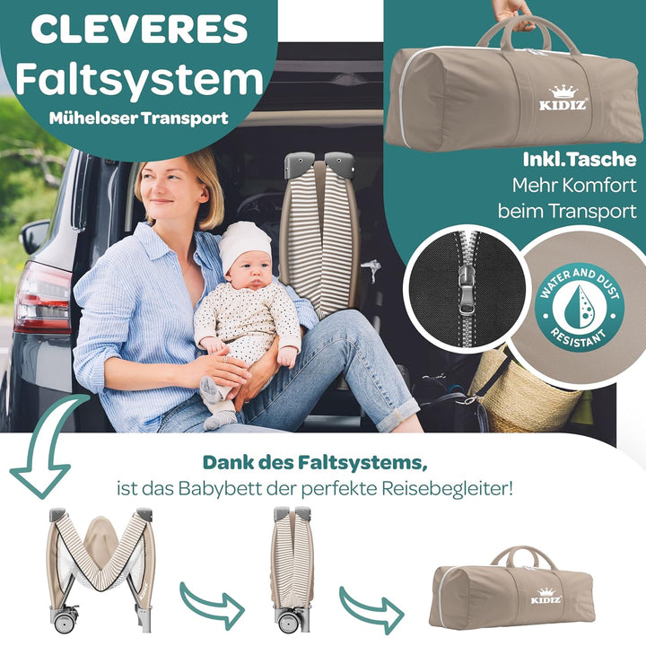 Kidiz® Babybett Reisebett Kinderreisebett klappbar mit Matratze & Räder 120x60, Seiteneingang, Wicke