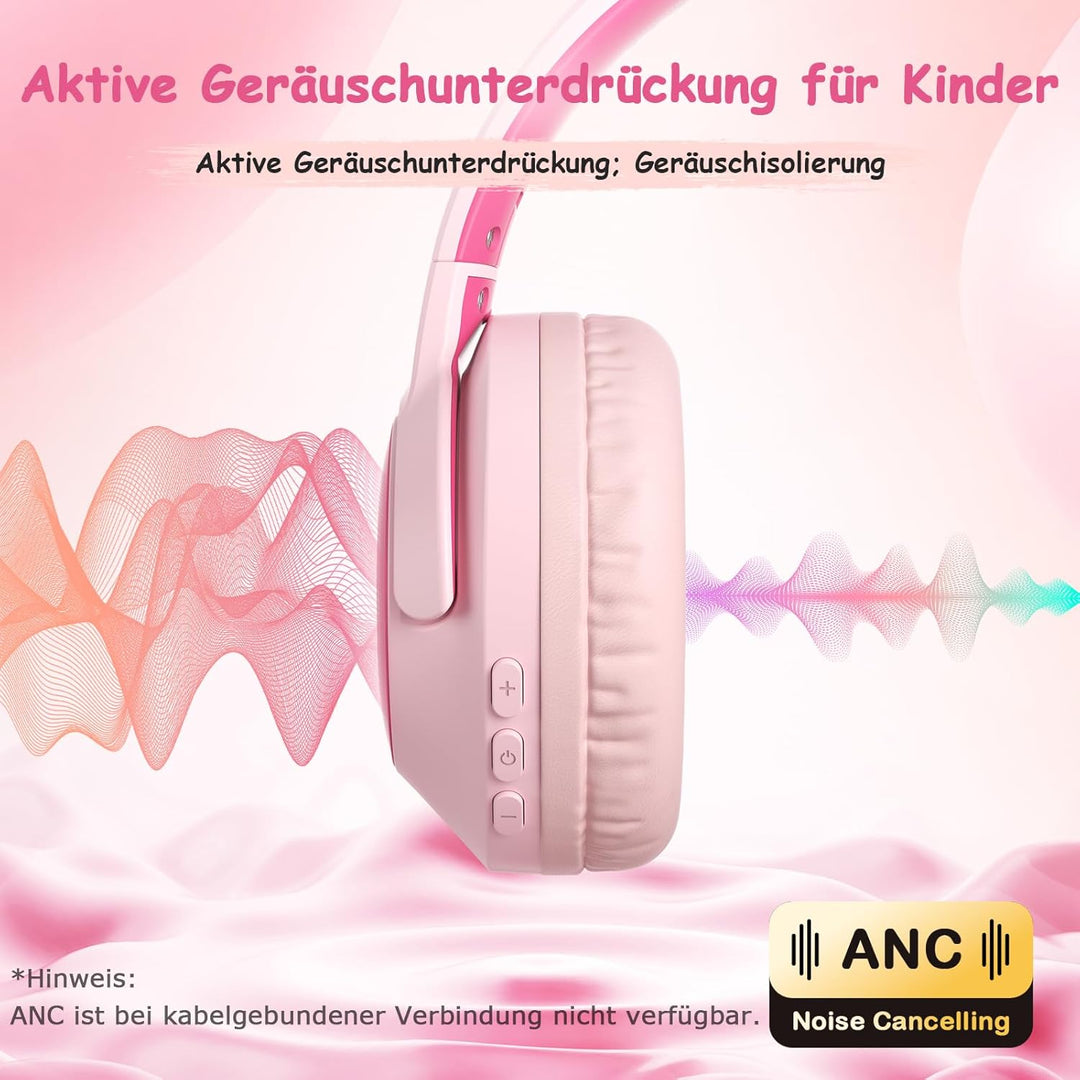 Kopfhörer Kinder Bluetooth | Noise Cancelling Kopfhoerer Kinder | 60h Spielzeit, Leicht über Ohr Kin