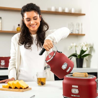 Westinghouse Retroline Frühstück-Set Rot, Toaster & Wasserkocher, 1.7 Liter, Kalkfilter & Überhitzun