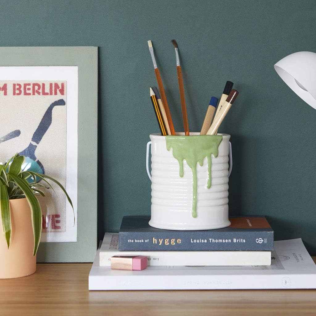 balvi Schreibutensilienbehälter Painty Grün Und Weiss Farbe Original Topf für Bleistifte und Spass i