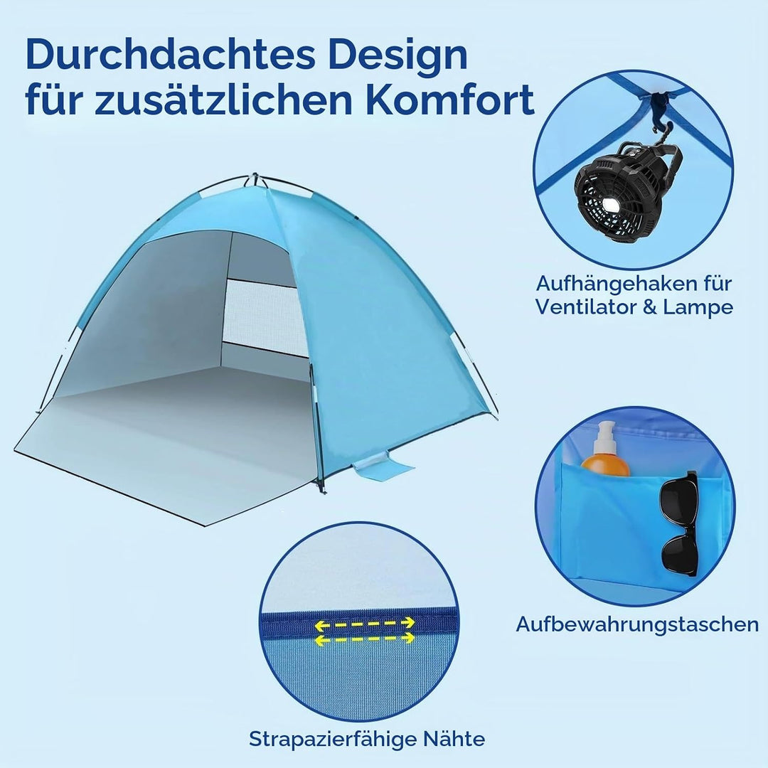 Strandmuschel UV Schutz, UPF 50+ Strandzelt Kleines für 2/3/4 Personen, Tragbarer Strand Zelt, Winds
