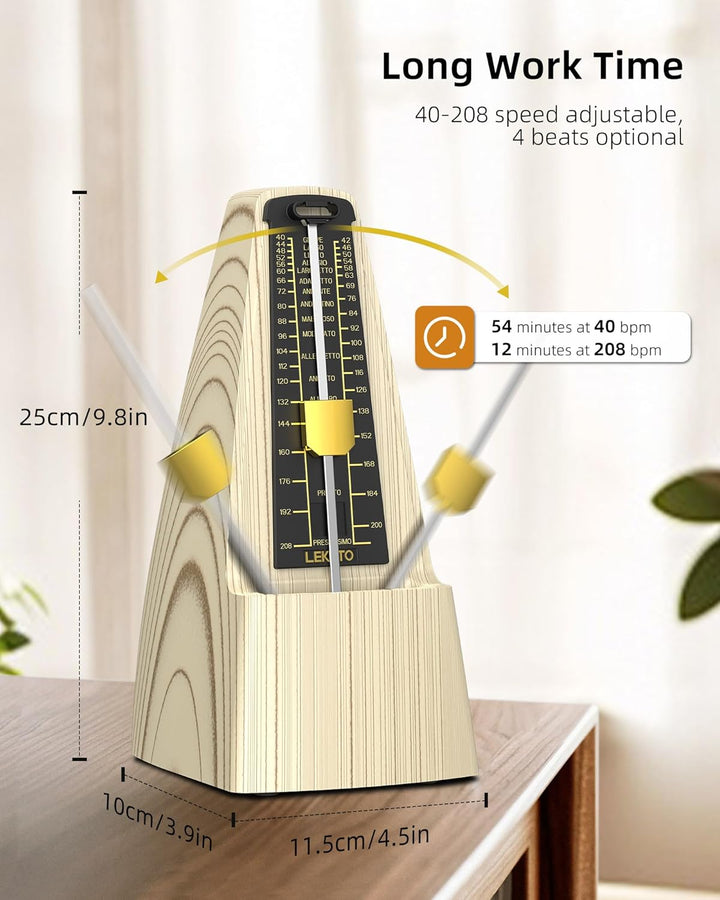 LEKATO Mechanisches Metronom mit metallenes Getriebe, Universales Metronom mit Glocke für Klavier Gi