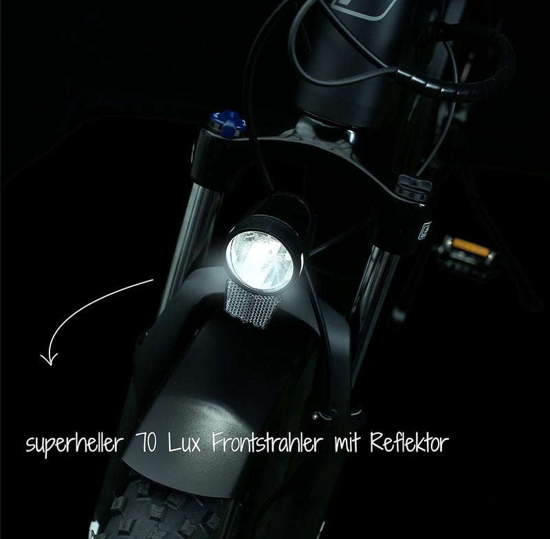 FISCHER Fahrrad Dynamo LED-Scheinwerfer 70 LUX | Fahrradlampe mit Standlichtfunktion | LED-Fahrradli