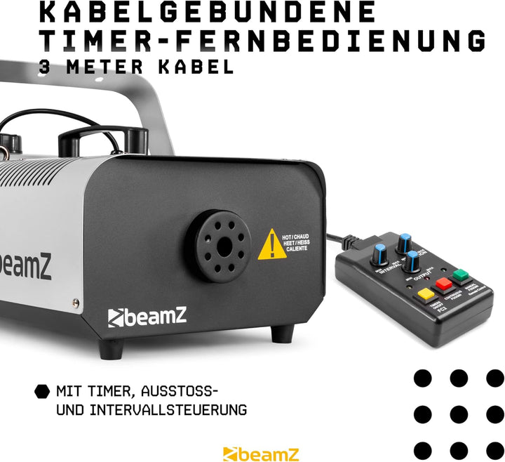 BeamZ S1500 - Nebelmaschine 1500 Watt, Fogger, Party Rauchmaschine, Fog Machine mit Intervall, Timer