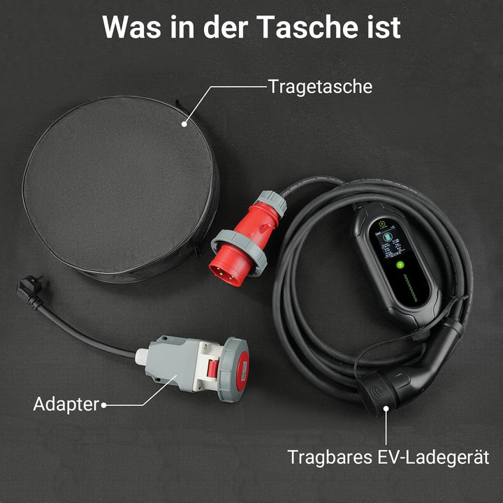 11kW Mobile EV Ladestation 5 m 3-phasig Typ 2 Ladekabel 6-16A verstellbar, CEE16A Wasserdicht Auto L
