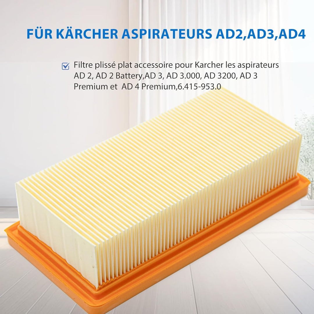 3 Stück KFI 7420 Flachfaltenfilter Set für Kärcher Asche- und Trockensauger AD 2, AD 2 Battery, AD 4