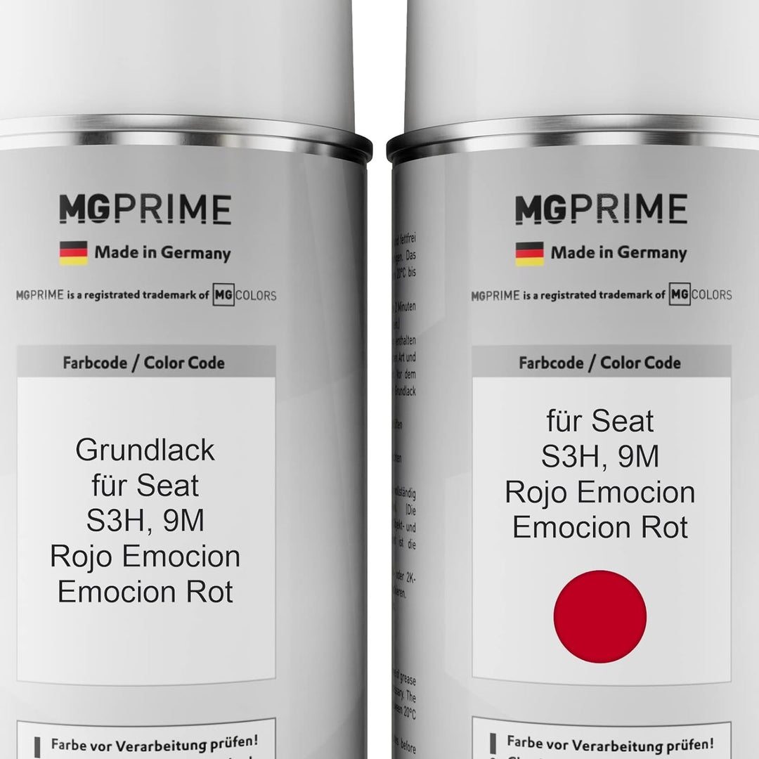 MG PRIME Autolack Sprühdosen Set für Seat S3H / 9M Rojo Emocion/Emocion Rot Grundlack Basislack Klar