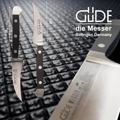 GÜDE Solingen - Schälmesser geschmiedet, 6 cm, POM schwarz, ALPHA, Tourniermesser, Doppelkropf, Hand