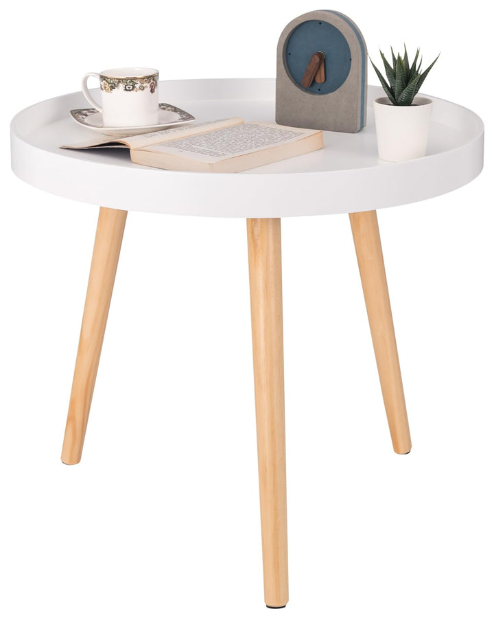 WOLTU Beistelltisch rund klein Couchtisch Blumenständer Nachttisch Massiv Holz skandinavisches Desig