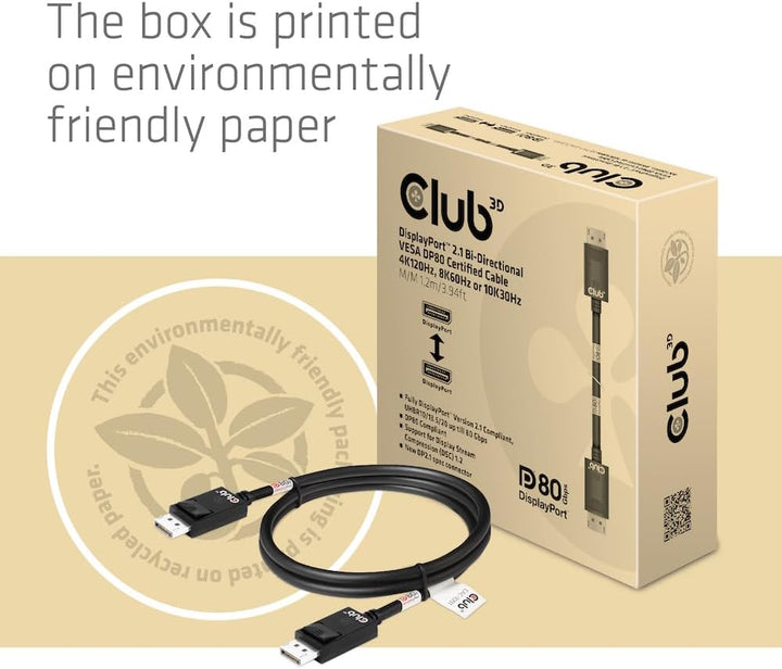 Club3D CAC-1091 DisplayPort™ 2.1 Bi-Direktionales VESA DP80 zertifiziertes Kabel 4K120Hz, 8K60Hz ode