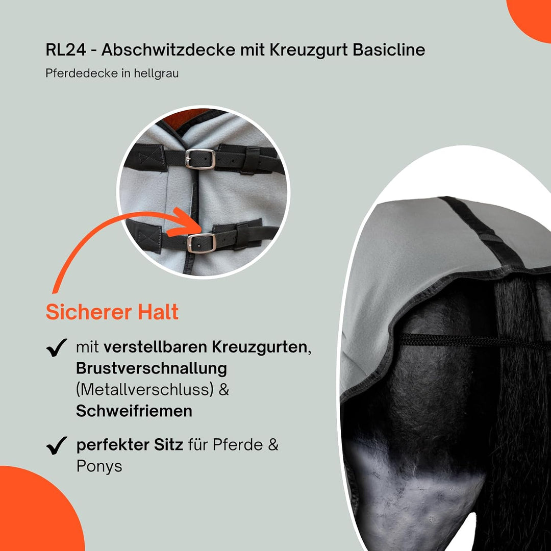RL24 - Abschwitzdecke mit Kreuzgurt Basicline - Pferdedecke mit Schweifriemen &amp; Widerristpolster - a