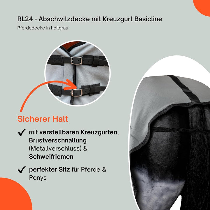 RL24 - Abschwitzdecke mit Kreuzgurt Basicline - Pferdedecke mit Schweifriemen &amp; Widerristpolster - a