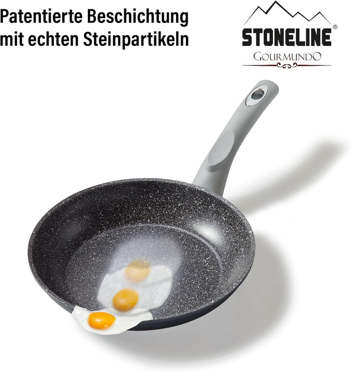 STONELINE Gourmundo Made in Germany Bratpfanne 24 cm, antihaft beschichtete Pfanne mit echten Steinp
