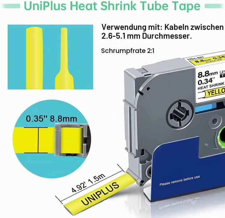 UniPlus Kompatibel Tze Schleifenband als Ersatz für Brother Schrumpfschlauch Hse621 Hs-621 HSc-621 8