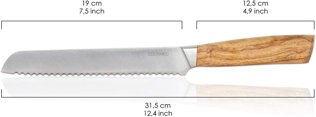GOURMEO Brotmesser mit edlem Echtholzgriff - Rostfreier Edelstahl mit Wellenschliff - Klingenlänge: