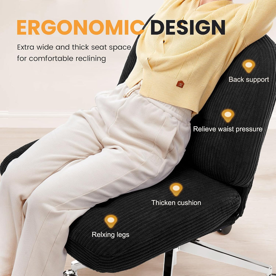 IWMH Bürostuhl ohne Armlehne, Sessel Wohnzimmer mit gekreuzten Beinen, Ergonomischer Drehstuhl mit E