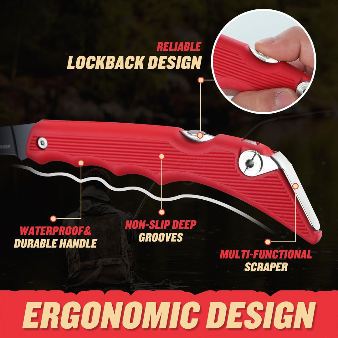 DRAGON RIOT Filetiermesser Fisch Scharf, Angelmesser Klappbar, Edelstahl Fischmesser mit Anti-Rutsch