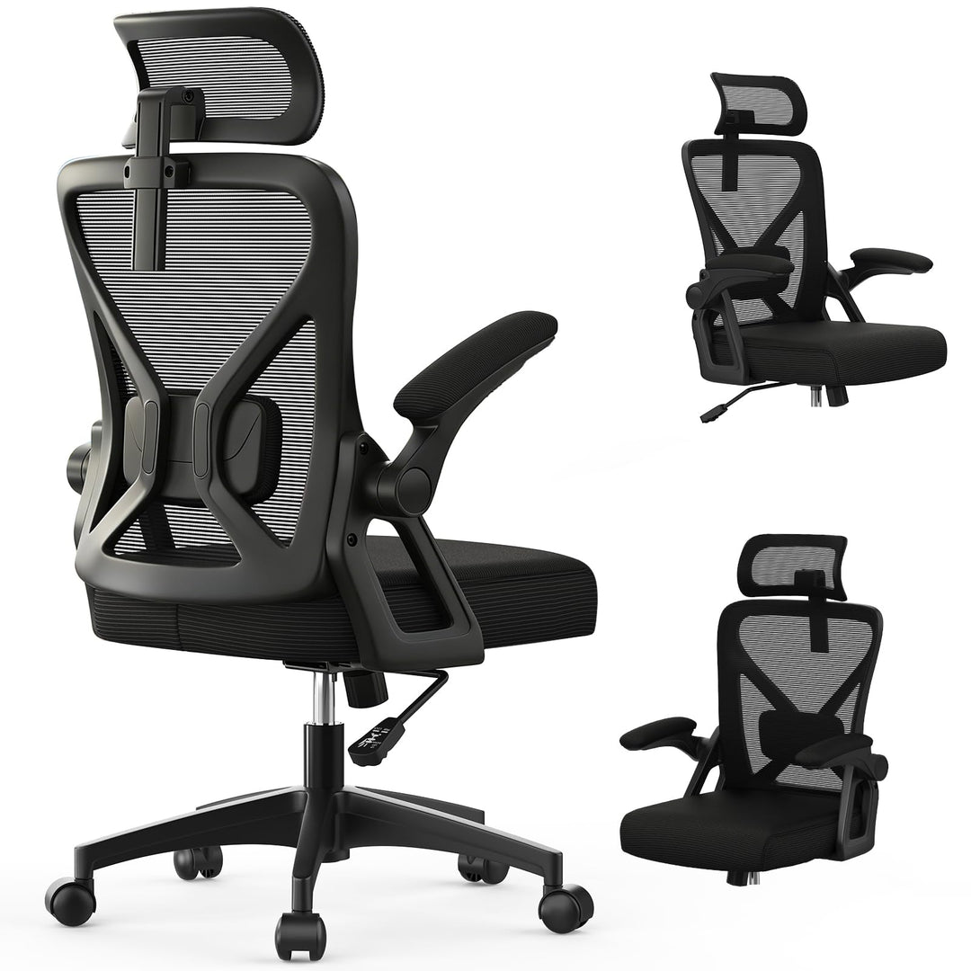 YONISEE Bürostuhl, ergonomischer Schreibtischstuhl mit gepolsterter Lendenwirbelstütze und klappbare