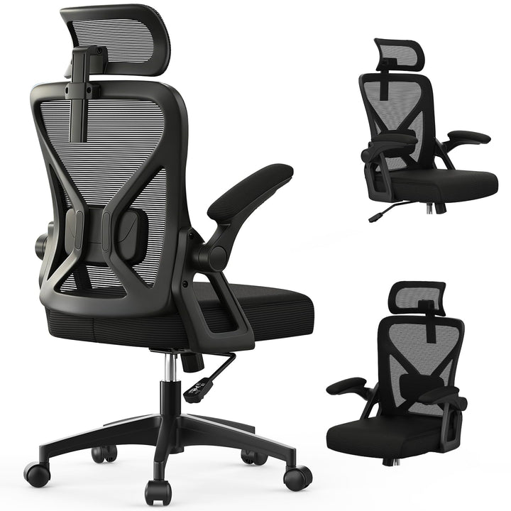 YONISEE Bürostuhl, ergonomischer Schreibtischstuhl mit gepolsterter Lendenwirbelstütze und klappbare