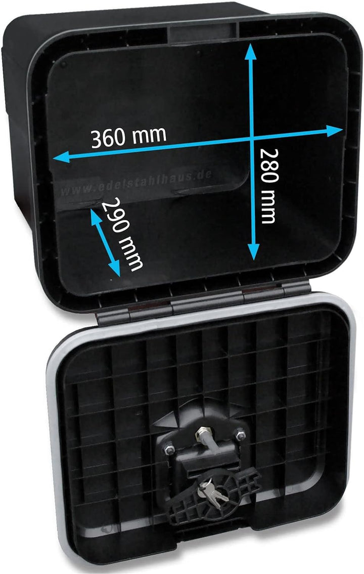 LKW Staukasten aus Kunststoff 410x348x340 mm, 29 ltr, Edelstahlhaus Werkzeugkasten, Staubox, Unterfl