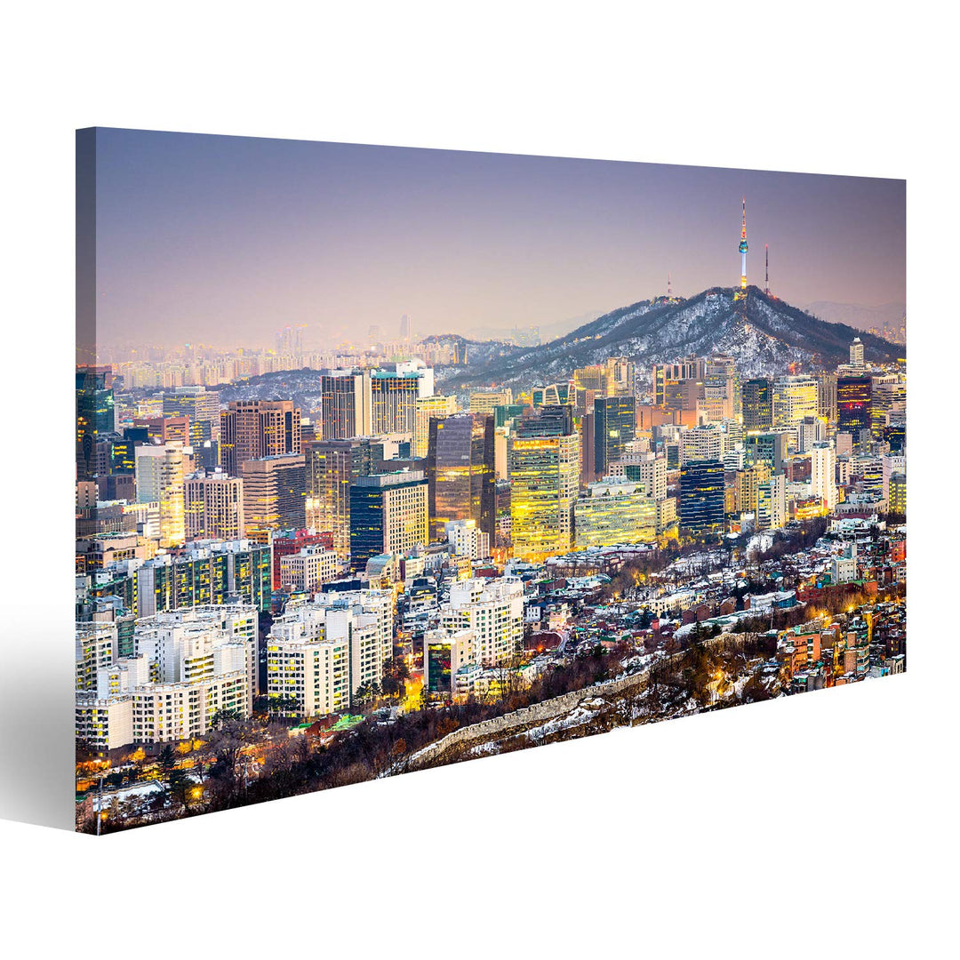 Bild Bilder auf Leinwand Seoul Südkorea Stadtsilhouette Wandbild Poster Leinwandbild SVV 100x57cm, 1