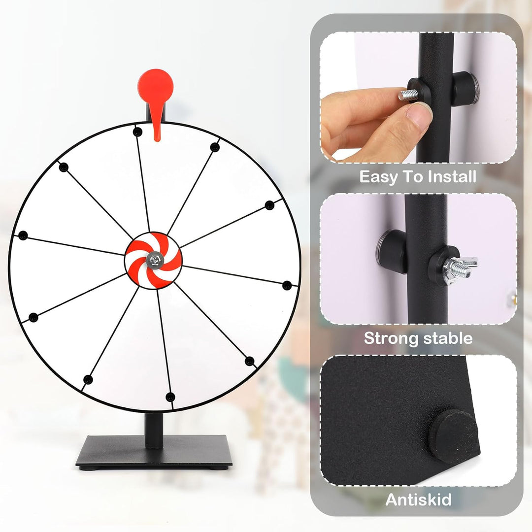 40cm Grosses Glücksrad Set, Rouletterad mit 10 Schlitzen und Robuster Basis Tombola Raddreher mit St