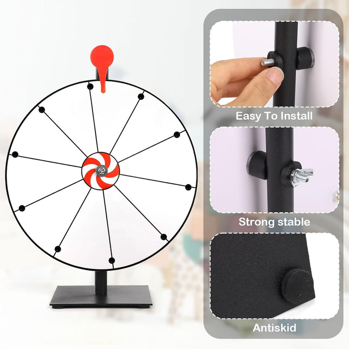40cm Grosses Glücksrad Set, Rouletterad mit 10 Schlitzen und Robuster Basis Tombola Raddreher mit St