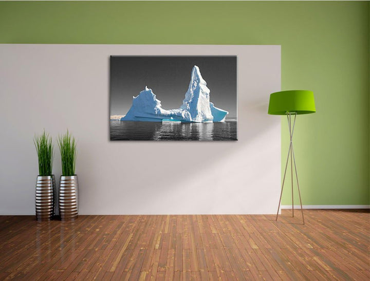 eindrucksvoller Eisberg schwarz/weiss Format: 100x70 auf Leinwand, XXL riesige Bilder fertig gerahmt