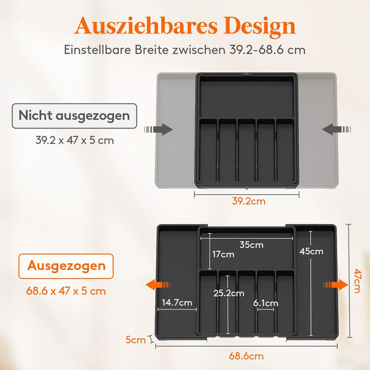 Lifewit Besteckkasten für Schubladen 40 50, verstellbarer Kunststoff Organizer Küche Tiefe 47 cm, Be