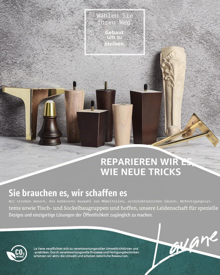 La Vane 4 Stück Möbelfüsse aus Massivholz - 15cm Höhe, Walnuss, Konisch mit M8 Gewindebolzen &amp; Monta
