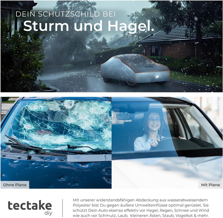 tectake® Auto Abdeckplane, Hagelschutz Autoplane, Autoabdeckung, wasserdichte Decke, atmungsaktiv, e