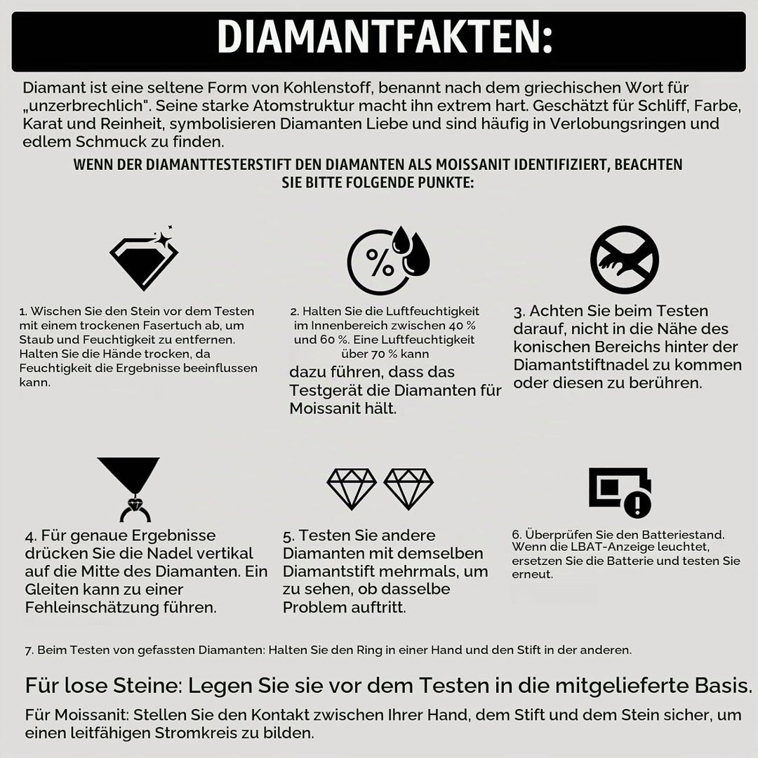 Nagelneue hohe Genauigkeit Berufsjuwelierediamant Moissanit Prüfer Edelstein 2pt Juwel Stein Combo E