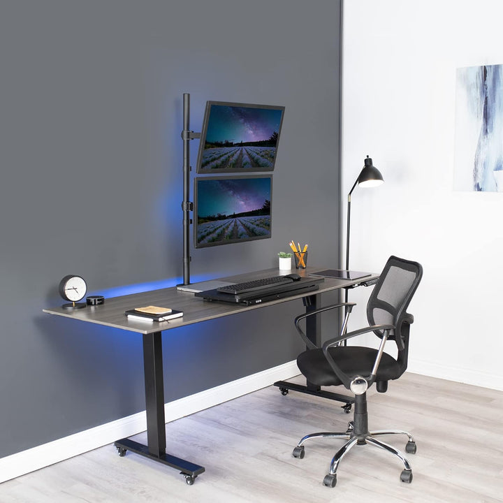 VIVO STAND-V012T Ständer für Zwei Monitore, extra hoch, vertikal gestapelt, mit 99 cm Stehstange, vo