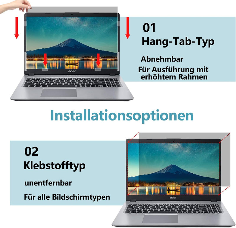 PYS Laptop Blickschutzfolie 15,6 Zoll Anti Spy Blaulicht Blendfrei Sichtschutz Folie 16:9 Abnehmbare