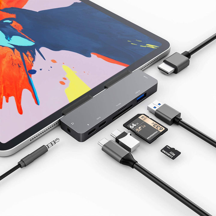 3XI USB C Hub für iPad Pro/iPad Air 4, 7 in 1 Typ C auf HDMI 4K Adapter, PD Ladeanschluss, USB 3.0 A
