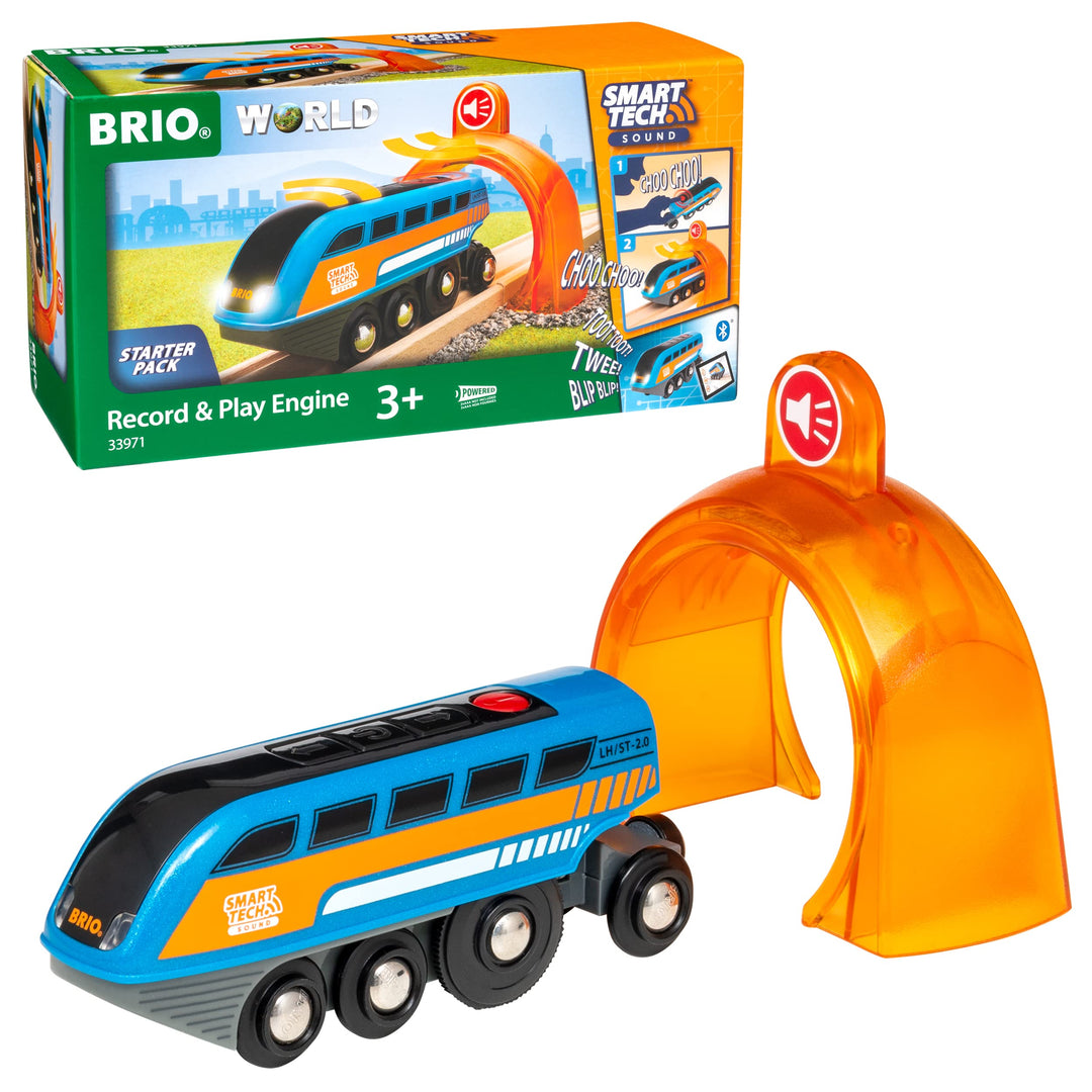 BRIO World 33971 Smart Tech Sound Lok mit Aufnahmefunktion Elektrischer Zug mit Tunnel Interaktives