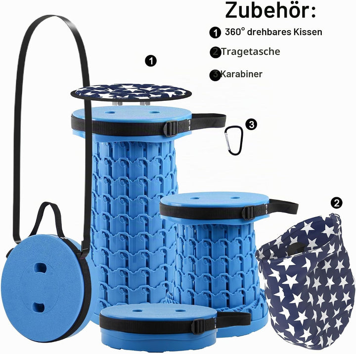 ALEVMOOM Tragbarer Klapphocker,Camping Hocker Teleskophocker,Klappbarer Hocker,Mini Leichte Campingh