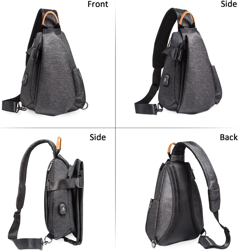 DORRISO Mode Herren Brusttasche Elegant Umhängetasche USB-Anschlussdesign Reise Schultertasche Casua