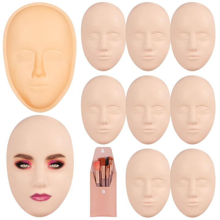 Make-up-Übungsset für das Gesicht, bestehend aus 8 Silikon-Mannequin-Gesichtern, 1 Übungsgesichtspla