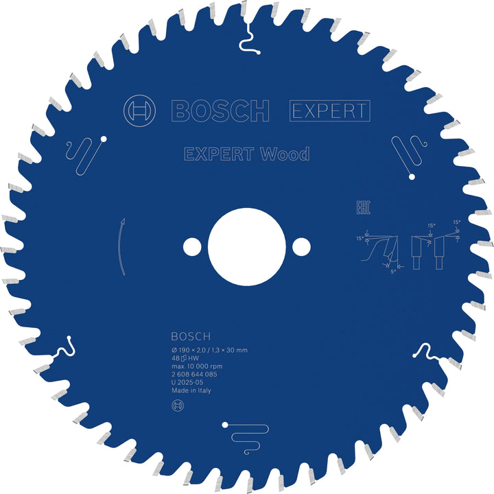 Bosch Professional 1x Kreissägeblatt Expert for Wood (Holz, Sägeblatt Ø 190 x 30 x 2,6 mm, 48 Zähne,