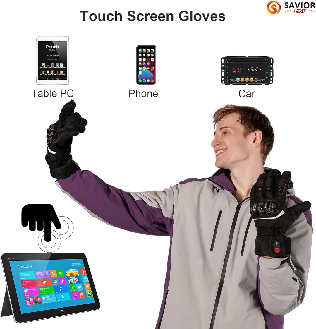 SAVIOR HEAT Beheizte Handschuhe für Herren und Damen, Palm Lederhandschuhe für Winterski und Eislauf