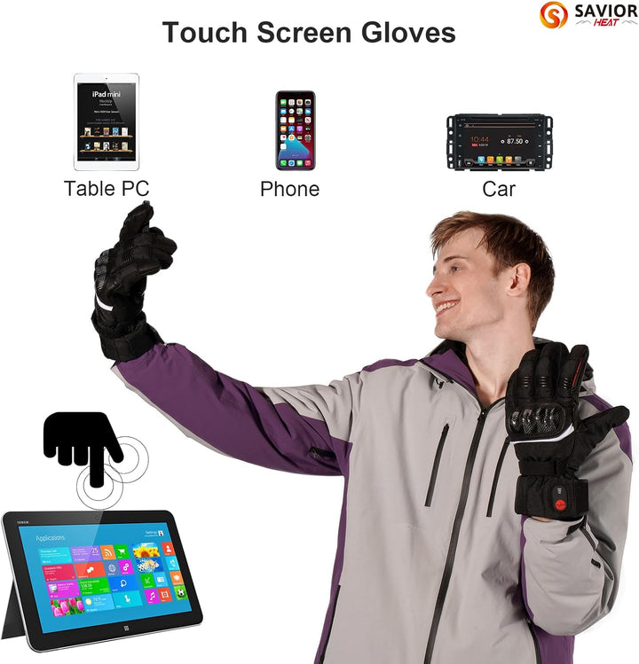 SAVIOR HEAT Beheizte Handschuhe für Herren und Damen, Palm Lederhandschuhe für Winterski und Eislauf