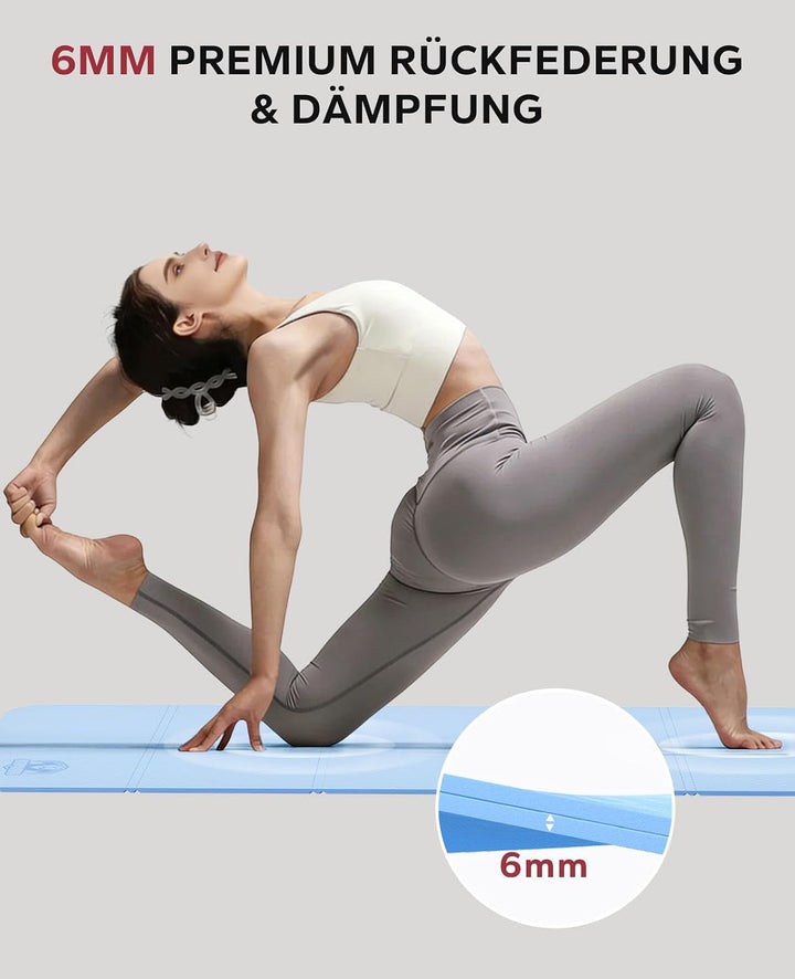 HAPBEAR Reise Yogamatte faltbar 183x61x0,6cm – rutschfeste TPE Yogamatte klappbar mit Tragetasche, l